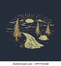 Camping nature adventure hand drawing graphic illustration vector art t-shirt design