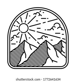 Camping nature adventure wild line badge patch pin graphic illustration vector art t-shirt design