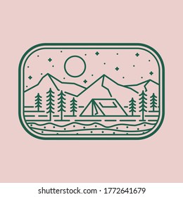 Camping nature adventure wild line badge patch pin graphic illustration vector art t-shirt design