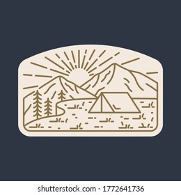 Camping nature adventure wild line badge patch pin graphic illustration vector art t-shirt design