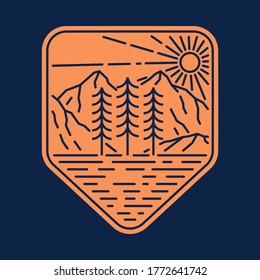 Camping nature adventure wild line badge patch pin graphic illustration vector art t-shirt design