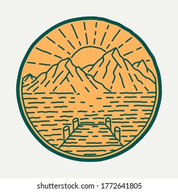 Camping nature adventure wild line badge patch pin graphic illustration vector art t-shirt design