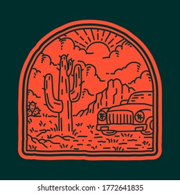 Camping nature adventure wild line badge patch pin graphic illustration vector art t-shirt design
