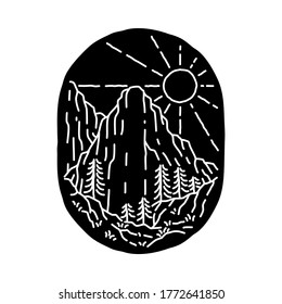 Camping nature adventure wild line badge patch pin graphic illustration vector art t-shirt design