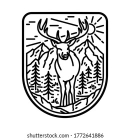Camping nature adventure wild line badge patch pin graphic illustration vector art t-shirt design