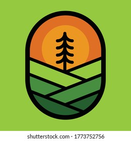 Camping nature adventure wild line badge patch pin graphic illustration vector art t-shirt design