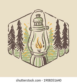 Camping nature adventure wild line badge patch pin graphic illustration vector art t-shirt design