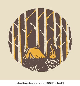 Camping nature adventure wild line badge patch pin graphic illustration vector art t-shirt design