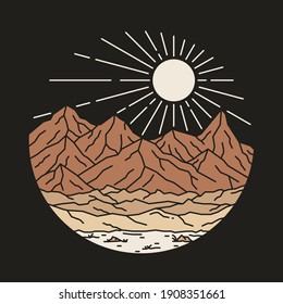 Camping nature adventure wild line badge patch pin graphic illustration vector art t-shirt design