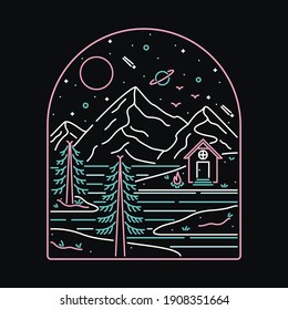 Camping nature adventure wild line badge patch pin graphic illustration vector art t-shirt design