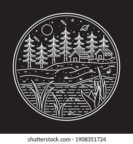 Camping nature adventure wild line badge patch pin graphic illustration vector art t-shirt design