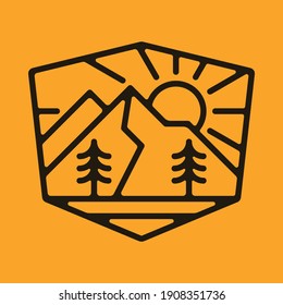 Camping nature adventure wild line badge patch pin graphic illustration vector art t-shirt design