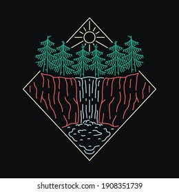 Camping nature adventure wild line badge patch pin graphic illustration vector art t-shirt design