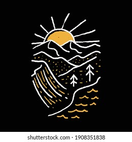 Camping nature adventure wild line badge patch pin graphic illustration vector art t-shirt design