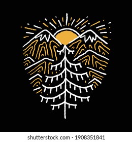 Camping nature adventure wild line badge patch pin graphic illustration vector art t-shirt design
