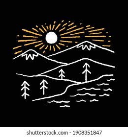 Camping nature adventure wild line badge patch pin graphic illustration vector art t-shirt design