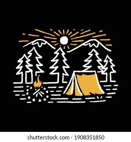 Camping nature adventure wild line badge patch pin graphic illustration vector art t-shirt design