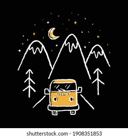 Camping nature adventure wild line badge patch pin graphic illustration vector art t-shirt design