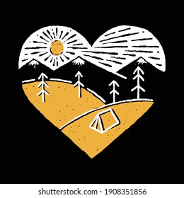 Camping nature adventure wild line badge patch pin graphic illustration vector art t-shirt design