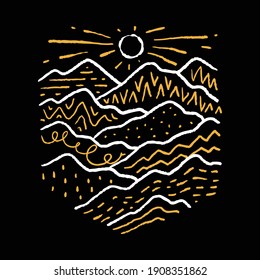 Camping nature adventure wild line badge patch pin graphic illustration vector art t-shirt design