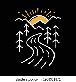 Camping nature adventure wild line badge patch pin graphic illustration vector art t-shirt design