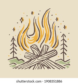 Camping nature adventure wild line badge patch pin graphic illustration vector art t-shirt design