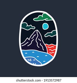 Camping nature adventure wild line badge patch pin graphic illustration vector art t-shirt design