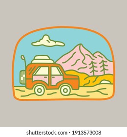 Camping nature adventure wild line badge patch pin graphic illustration vector art t-shirt design