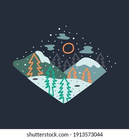 Camping nature adventure wild line badge patch pin graphic illustration vector art t-shirt design