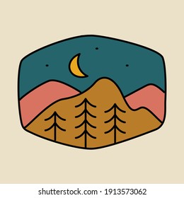 Camping nature adventure wild line badge patch pin graphic illustration vector art t-shirt design