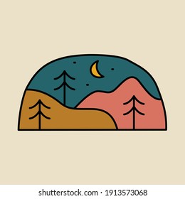 Camping nature adventure wild line badge patch pin graphic illustration vector art t-shirt design