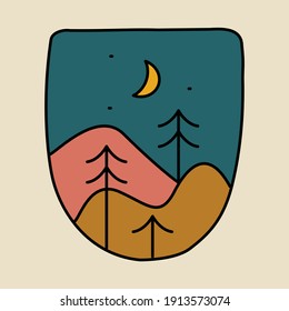 Camping nature adventure wild line badge patch pin graphic illustration vector art t-shirt design