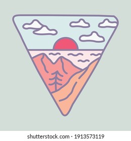 Camping nature adventure wild line badge patch pin graphic illustration vector art t-shirt design