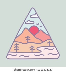 Camping nature adventure wild line badge patch pin graphic illustration vector art t-shirt design