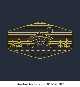 Camping nature adventure wild line badge patch pin graphic illustration vector art t-shirt design