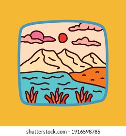 Camping nature adventure wild line badge patch pin graphic illustration vector art t-shirt design