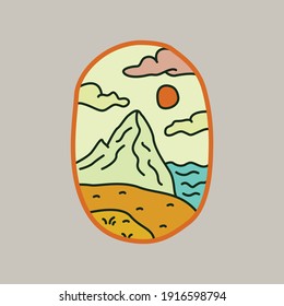 Camping nature adventure wild line badge patch pin graphic illustration vector art t-shirt design