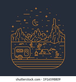 Camping nature adventure wild line badge patch pin graphic illustration vector art t-shirt design