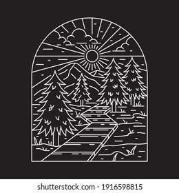 Camping nature adventure wild line badge patch pin graphic illustration vector art t-shirt design