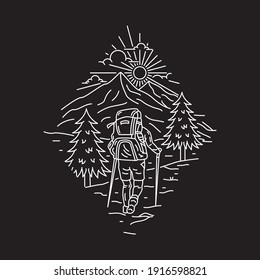 Camping nature adventure wild line badge patch pin graphic illustration vector art t-shirt design