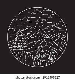 Camping nature adventure wild line badge patch pin graphic illustration vector art t-shirt design