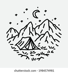 Camping nature adventure wild line badge patch pin graphic illustration vector art t-shirt design