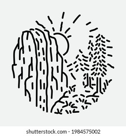 Camping nature adventure wild line badge patch pin graphic illustration vector art t-shirt design