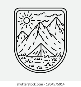 Camping nature adventure wild line badge patch pin graphic illustration vector art t-shirt design