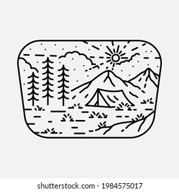Camping nature adventure wild line badge patch pin graphic illustration vector art t-shirt design