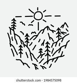 Camping nature adventure wild line badge patch pin graphic illustration vector art t-shirt design