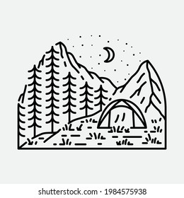Camping nature adventure wild line badge patch pin graphic illustration vector art t-shirt design
