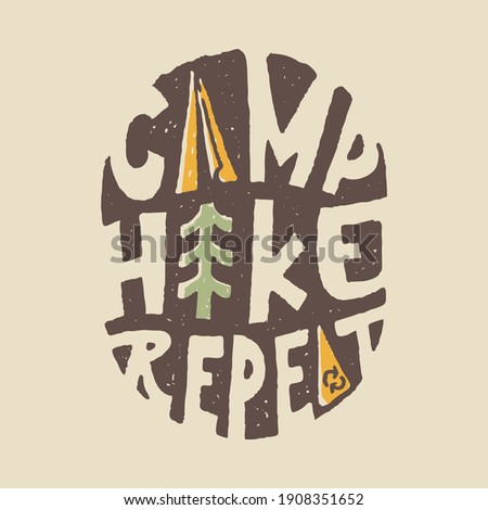 Camping nature adventure wild line badge patch pin graphic illustration vector art t-shirt design
