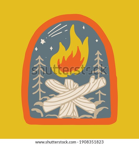 Camping nature adventure wild line badge patch pin graphic illustration vector art t-shirt design