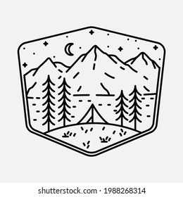 Camping nature adventure wild mountain line graphic illustration vector art t-shirt design